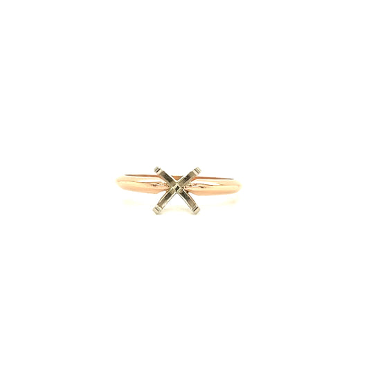 Solitaire Engagement Setting with 14K White Gold Prong Head in 14K Rose Gold Front View